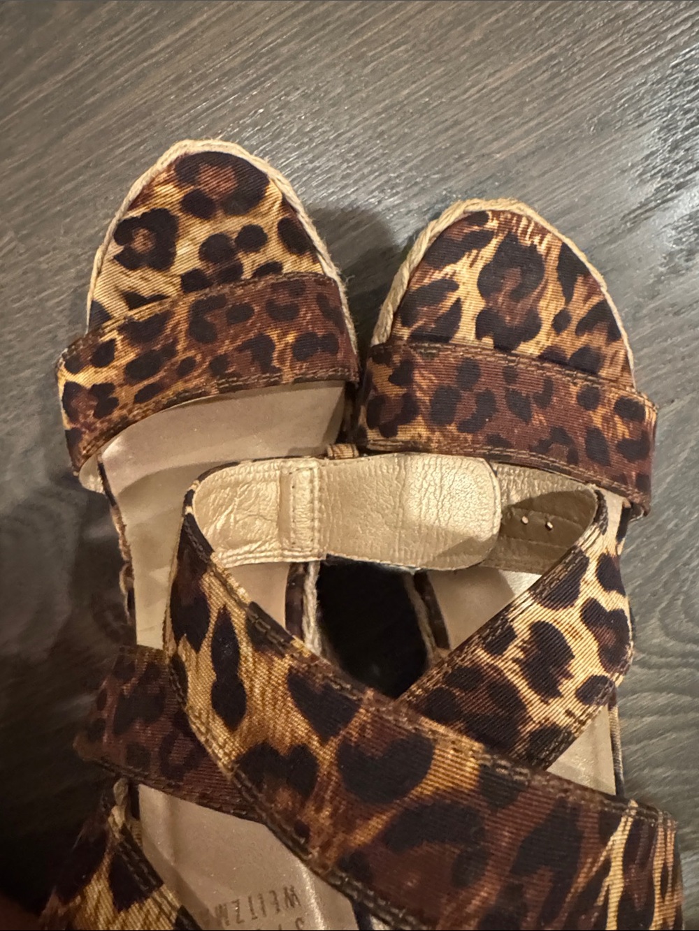 Stuart Weitzman Leopard-Pattern Brown Tan Wedge Sandal - Picture 8 of 9